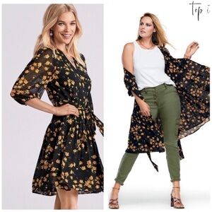 Cabi S Debut Wrap Dress in Black Orange Purple Fiesta Floral